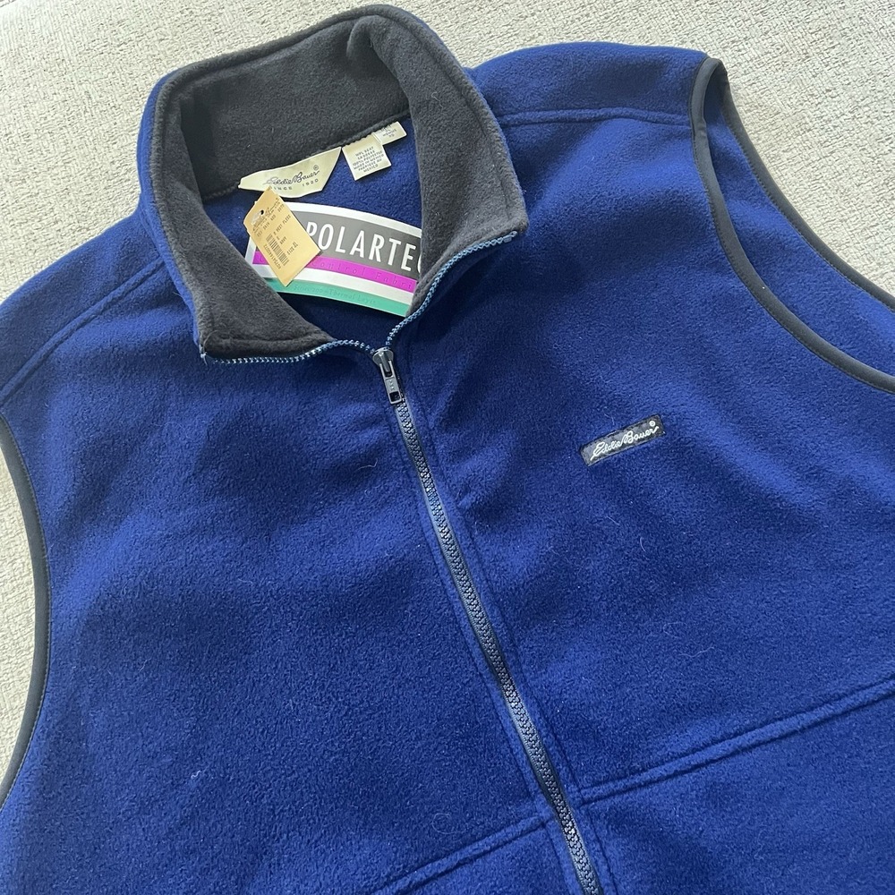 Eddie Bauer Men's Polartec Fleece Vest Sz XL Full Zip Royal Blue New with Tags